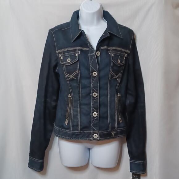 GUESS Jeans Stretch Denim Jacket Dark Wash. Size M - Picture 2 of 16